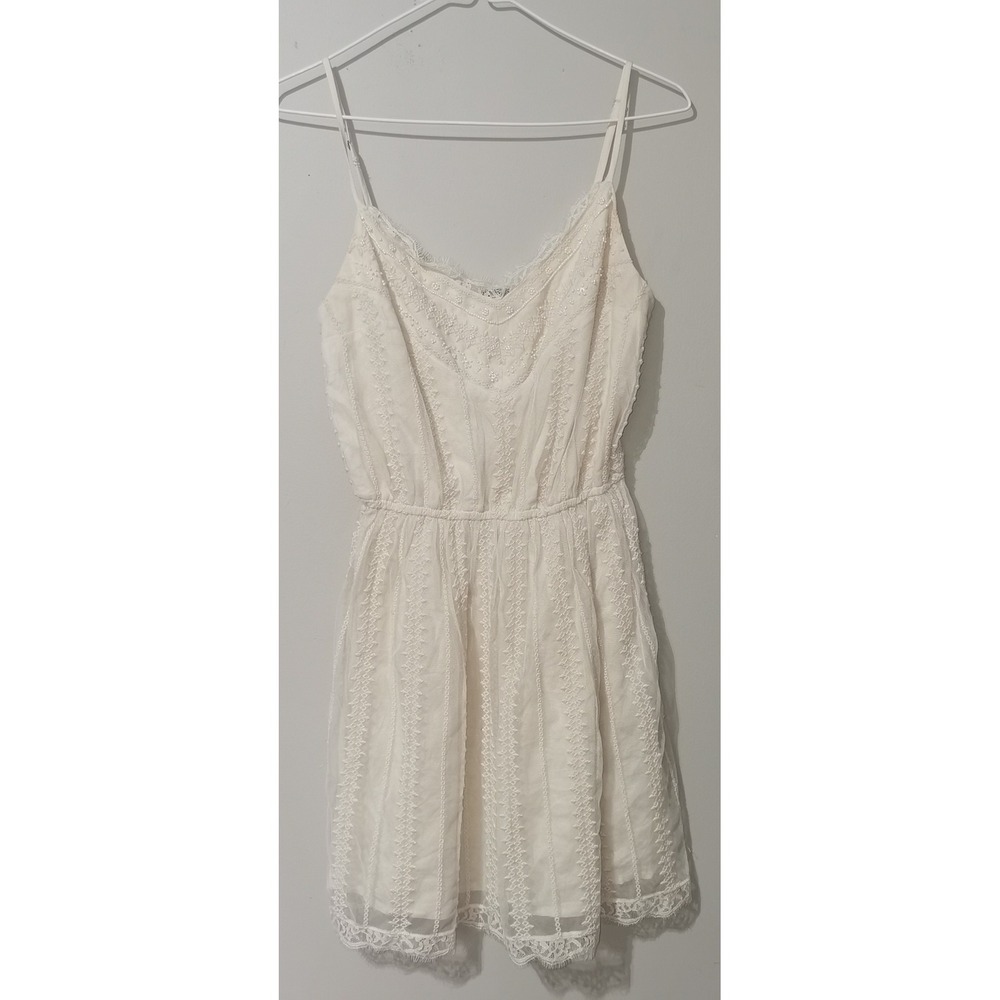 Abercrombie & Fitch Cream Lace Beaded Mini Dress White Boho Sleeveless Small